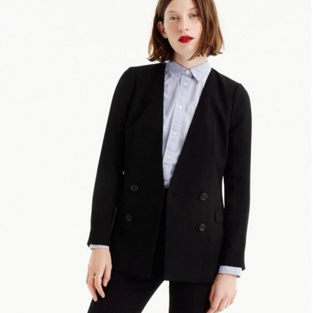 J. Crew 365 Crepe French Girl Collarless Navy Double Breasted Blazer Size‎ 2